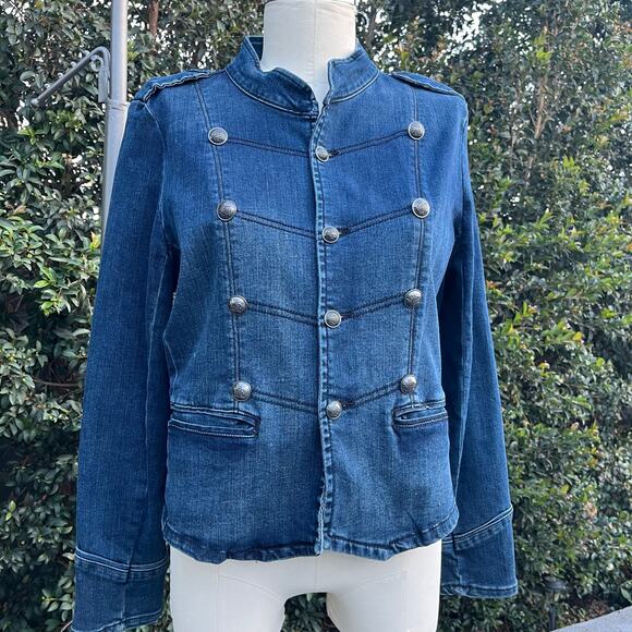 American Rag Stretch Denim Military Style Blue Jean Jacket XL Women - Picture 2 of 7